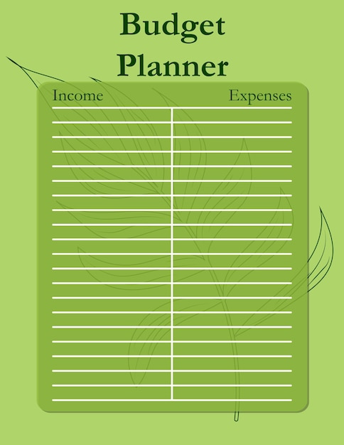 Budget planner template page design with tropical leaves income and expenses Vector illustration