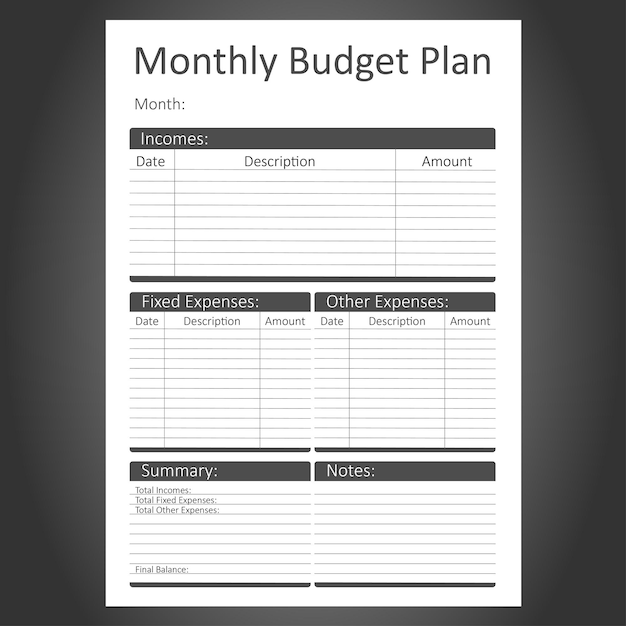 budget planner template in simple black and white design