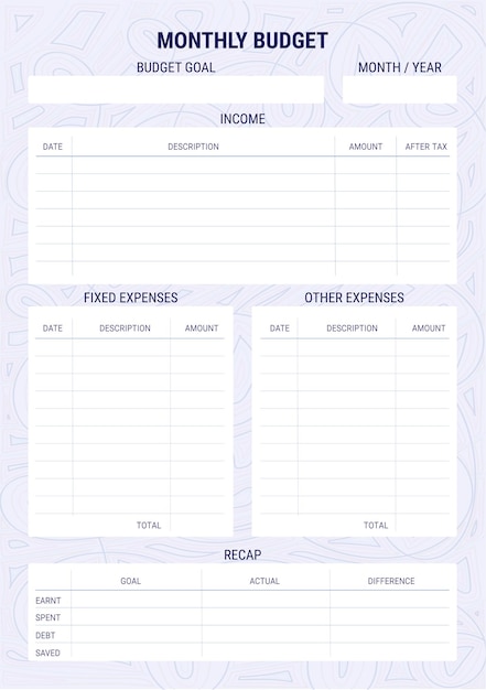 Vector budget planner template vector blank