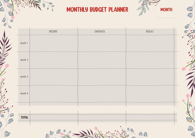 Vector budget planner template year month