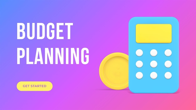 Budget pianificazione gestione finanziaria calcolo economia migliorare internet banner 3d icona vettore