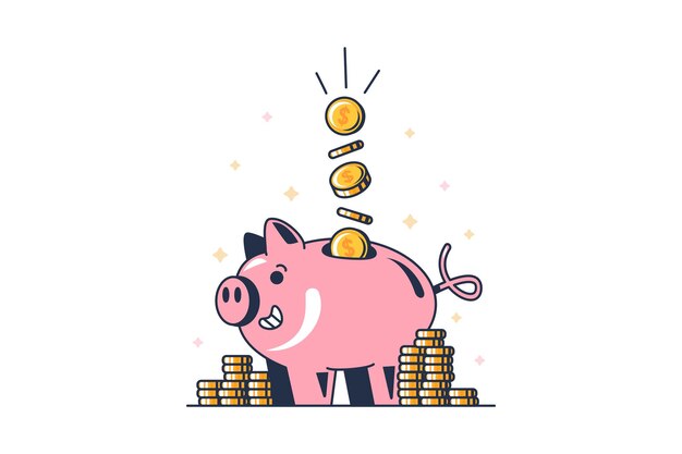Vector budget planning piggy bank stroke outline concept