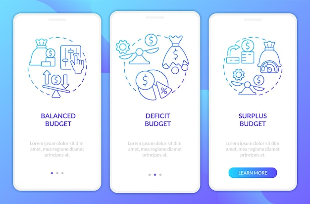 Budgetclassificatie blauwe gradiënt onboarding mobiele app-scherm