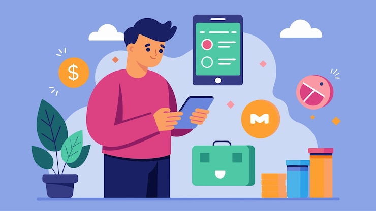 Vector a budgetconscious individual using a mobile banking app to categorize and track their expenses to