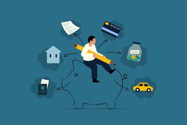 Vector budgeting for the future financial plan for home car loan and travel vector business illustration