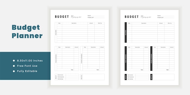 Budgetplanner logboek dagboek en minimalistische afdrukbare paginasjabloon