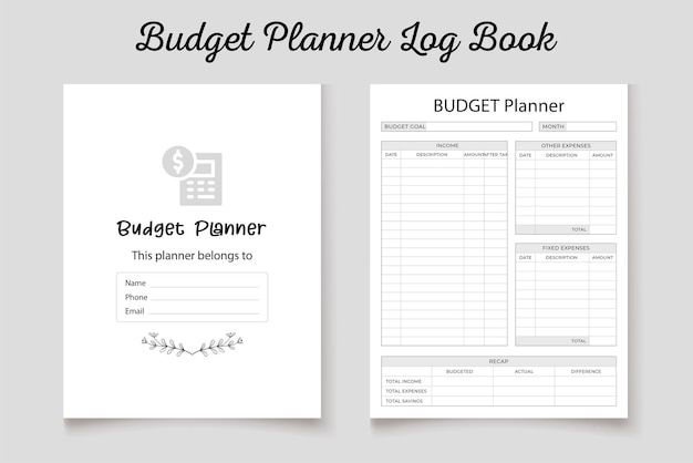 Vector budgetplanner logboek kdp interieur sjabloon