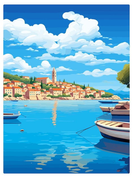 Vettore budva montenegro vintage travel poster souvenir postcard ritratto pittura wpa illustrazione
