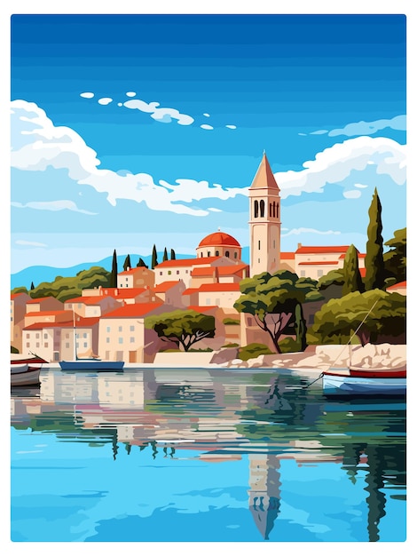 Vettore budva montenegro vintage travel poster souvenir postcard ritratto pittura wpa illustrazione