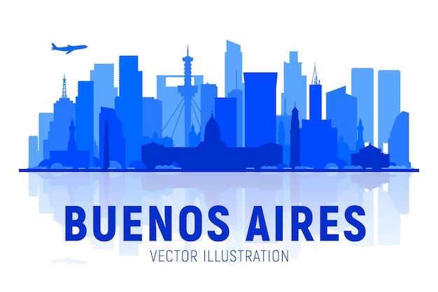 Buenos aires argentinië skyline silhouet met panorama op witte achtergrond vector illustratie zakelijk reizen en toerisme concept met moderne gebouwen afbeelding voor presentatie banner web