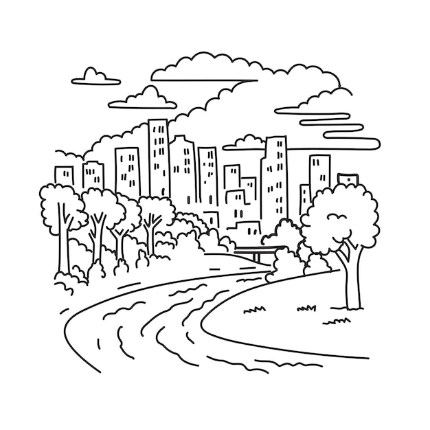 Buffalo Bayou Park in de buurt van Houston Texas USA Mono Line Art