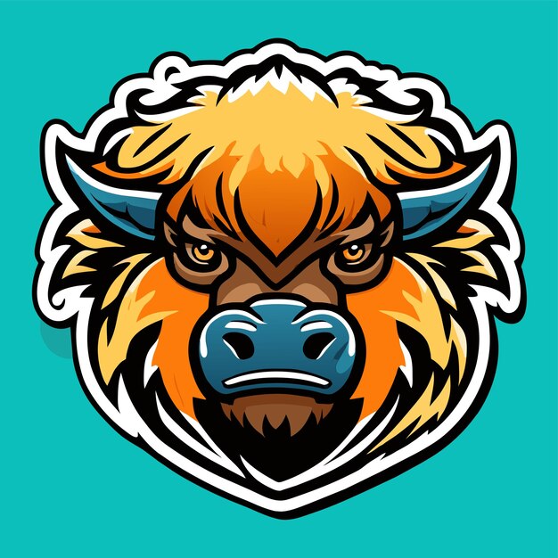 Buffalo bull ox hand drawn flat stylish cartoon sticker icon concept isolated illustration