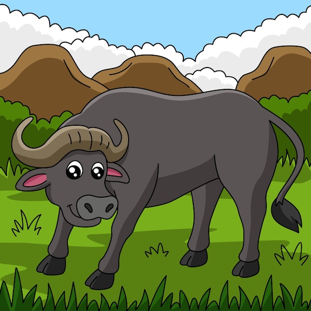 Buffalo Cartoon Vector Colored Illustration