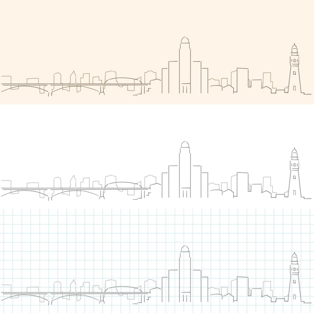 Vector buffalo hand drawn profile skyline