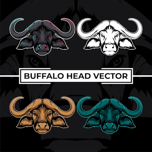 Vector buffalo head close up vector collection