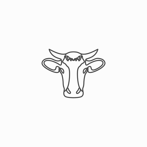 Design del logo della testa di bufalo con biglietto da visita vettore premium, logo della linea della mucca vettore premium