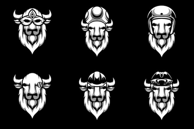 Vector buffalo heads bundle black and white