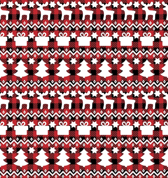 Вектор Рождественские колокольчики в клетку из буйвола на фоне музыкальной страницы. праздничный бесшовный образец. векторная иллюстрация. eps
