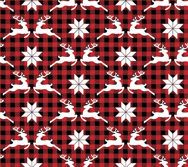 Buffalo plaid christmas jingle bells op de achtergrond van de muziekpagina. feestelijk naadloos patroon. vector illustratie. eps