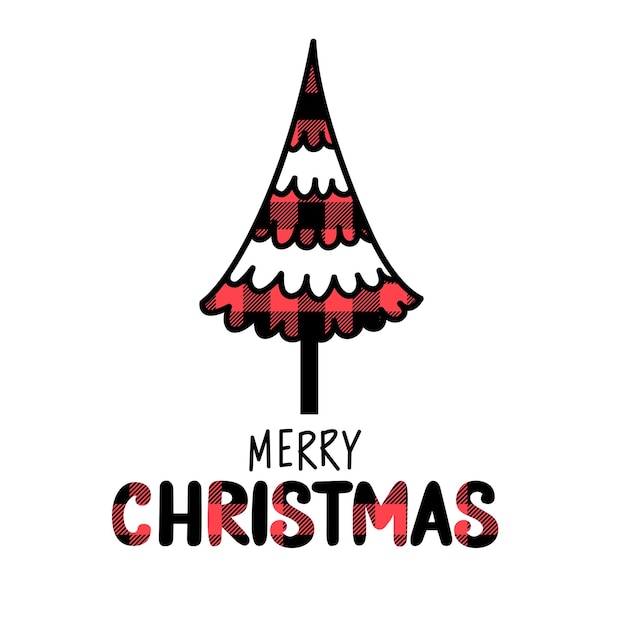 Buffalo plaid Christmas Tree. Merry Christmas and Happy New Year vector illustration