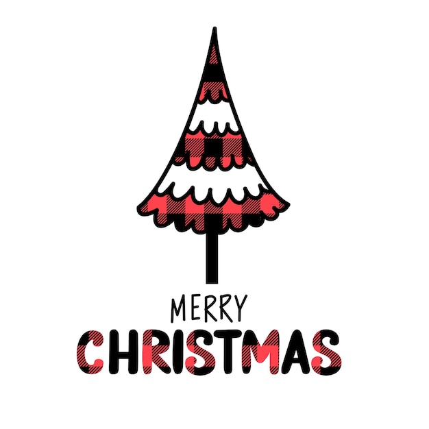 Buffalo plaid christmas tree. merry christmas and happy new year vector illustration