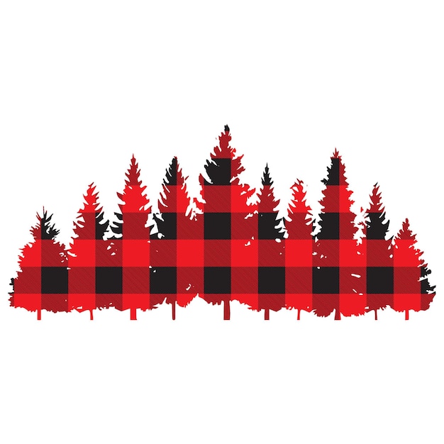 Vector buffalo plaid christmas tree winter forest leopard tree vector clip art