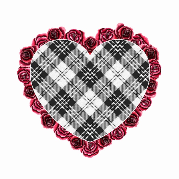 Illustrazione floreale del cuore del plaid della bufala