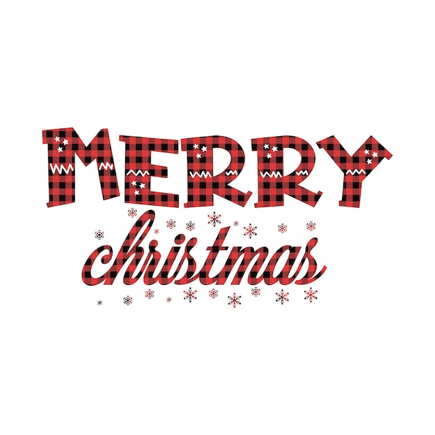 Buffalo Plaid Merry Christmas Vector текст иллюстрации на белом фоне.