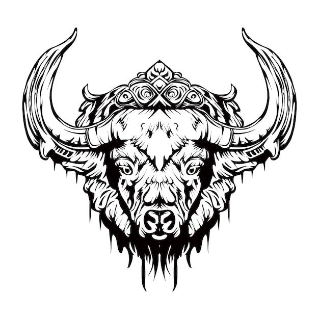 Outline Illustration of a Bull Head with Boho Decoration the Symbol of the  New Year 2021 Contour Native Buffalo with Horns Stock Vector   Illustration of element isolated 194776144