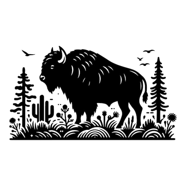 Vector buffalo silhouette vector