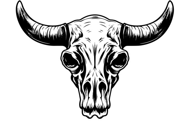 Buffalo skull hand drawn vector illustration in engraving style ink sketch