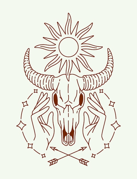 Vector buffalo skull line art illustration