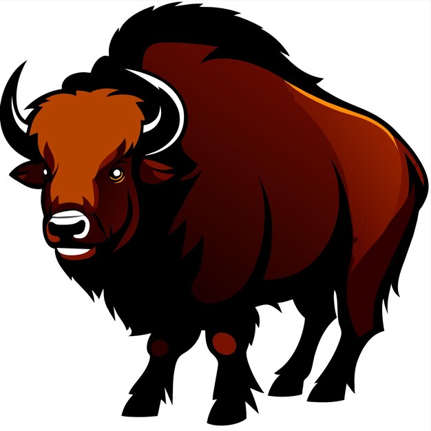 Vector buffalo stier hand getekende platte stijlvolle cartoon sticker icoon concept geïsoleerde illustratie