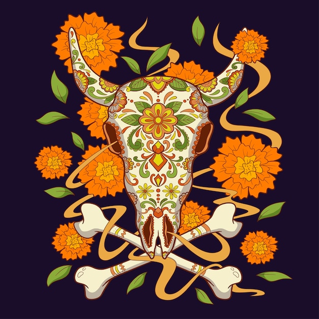 Buffalo Sugar Mexicaanse schedel Buffalo Skull coole vectorillustratie