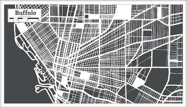 Mappa della città di buffalo usa in stile retrò. mappa di contorno. illustrazione di vettore.