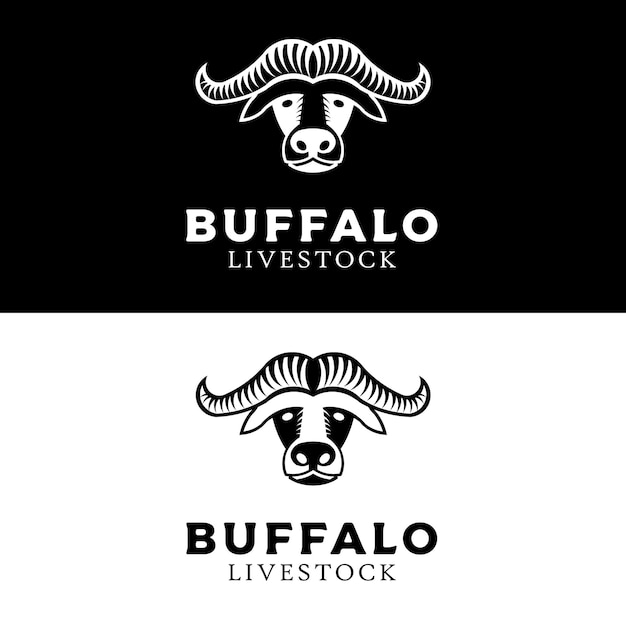 Buffelkop met grote hoorn voor logo-ontwerp voor vee en slagerij in vintage silhouetstijl