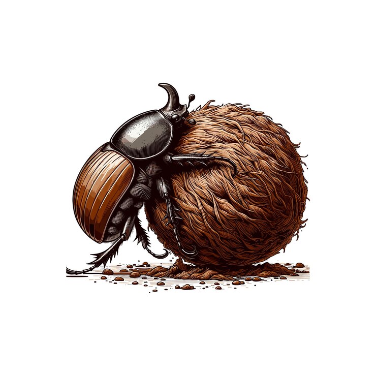 Vector a bug dung beetle diligently rolling a large ball of organic material