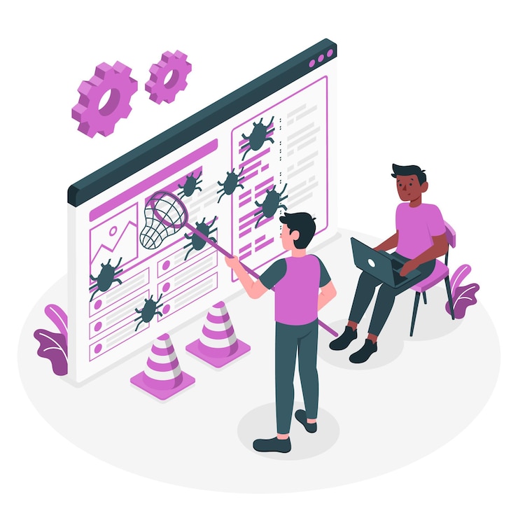 Vector bug fixing concept illustration
