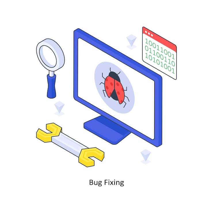 Vector bug fixing isometric colored illustration eps file stock illustration