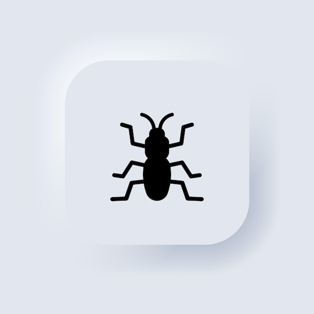 Bug icon in black. insect. parasite, ant, cockroach. neumorphic ui ux white user interface web button. neumorphism. vector eps 10.