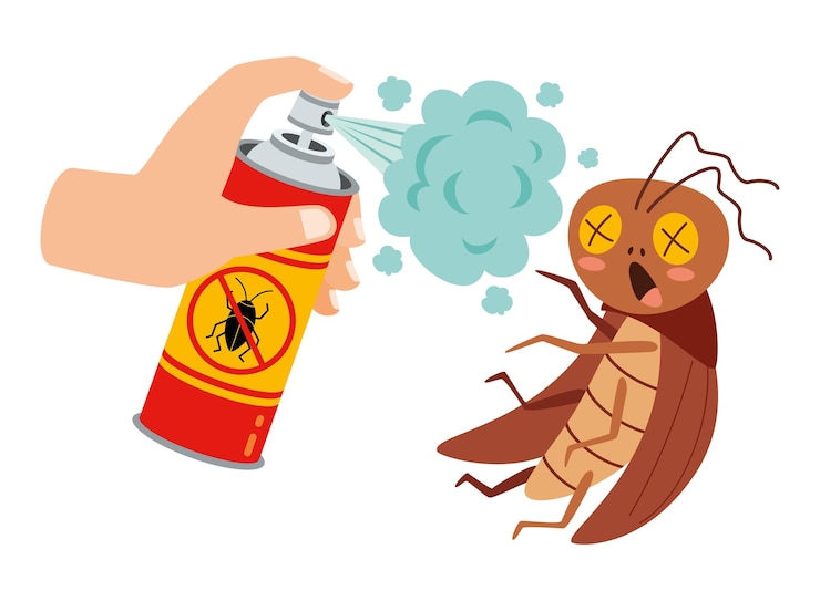 Vector bug repellent spray can spaying on cockroack
