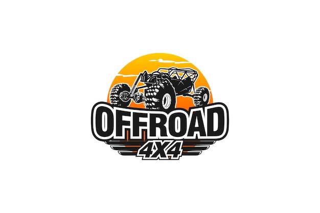 Buggy auto rock uitsmijter logo ontwerp 4 x 4 offroad pictogram symbool silhouet illustratie