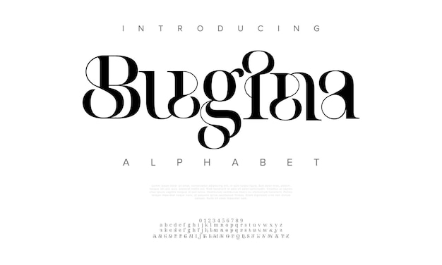Bugina premium luxe elegante alfabetletters en cijfers Elegante bruiloft typografie klassieke serif