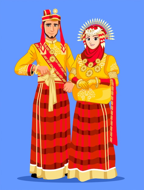 Vector bugis makassar bruidspaar met traditionele kleding
