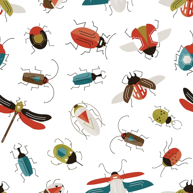 Bugs and beetles seamless pattern.