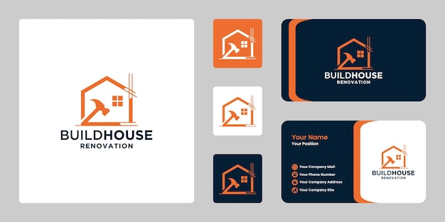 Build house logo design creative house construction logo vector with business card design