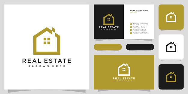 Build house logo with line art style. home build abstract for logo and business card design