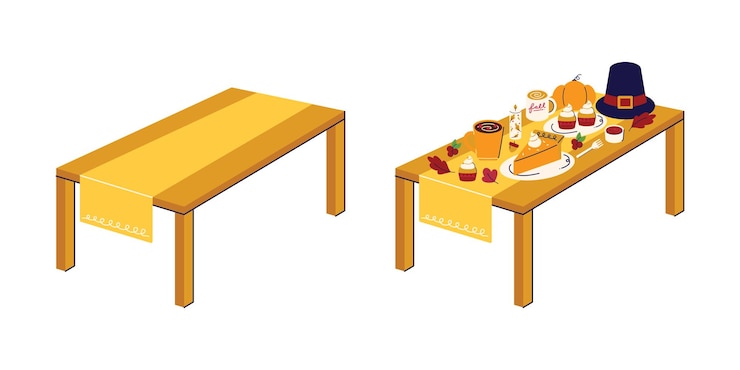 Vector buildable flat cartoon thanksgiving food and dinner