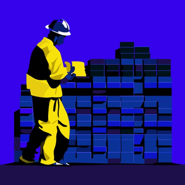 Vector builder builds a wall of bricks vector illustration