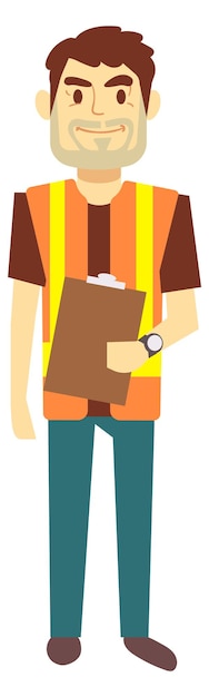 Персонаж подрядчика-строителя цветной рабочий профессиональный инженер изолирован на белом фоне